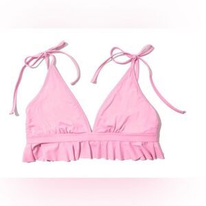 Hanky Panky Swim Solid Pink Ruffled Frilly Tie Strap Triangle Bikini Top S NWT